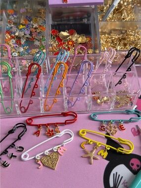 Multi-Color Safety Pin Charm Set - Personalized Letter & Shape Charms
